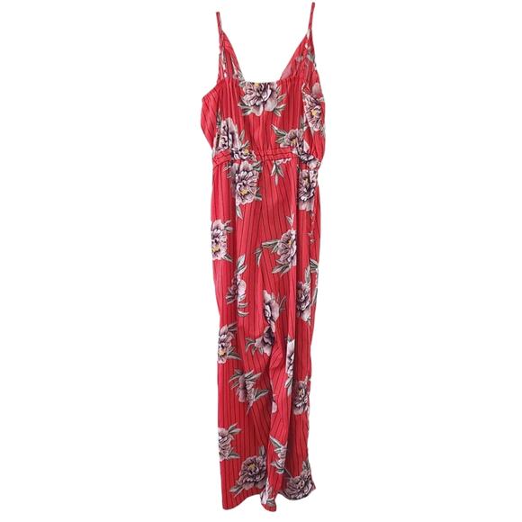 Indulge Floral Sleeveless Romper Large Juniors Red, Striped, Faux Wrap Surplice - Picture 3 of 4